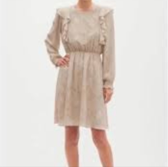 Banana Republic Smocked Ruffle Tan Snake Print Long Sleeve Dress Size Medium - Picture 13 of 13